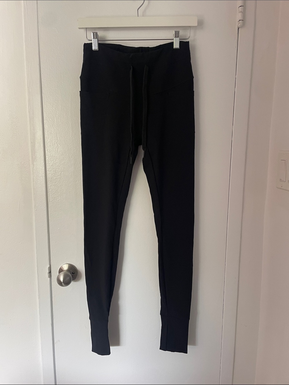 3 for $30 - Black Drawstring Ribbed Leggings - Canadian Brand Blended Thread